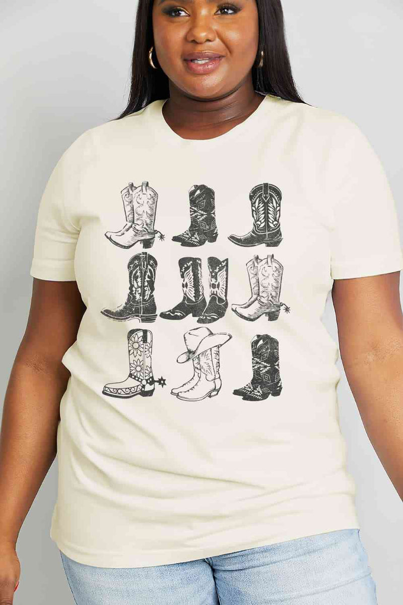 Cowboy Boots Graphic Cotton Tee-Ship From Overseas, Simply Love-Ivory-S-[option4]-[option5]-[option6]-Womens-USA-Clothing-Boutique-Shop-Online-Clothes Minded
