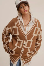 Cozy Patterned Caramel Cardigan-120 Sweaters-Cardigan, Cardigan Sweater, Cardigans, Cozy Patterned Caramel Cardigan, Loose Cardigan-Large-[option4]-[option5]-[option6]-Womens-USA-Clothing-Boutique-Shop-Online-Clothes Minded