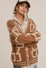 Cozy Patterned Caramel Cardigan-120 Sweaters-Cardigan, Cardigan Sweater, Cardigans, Cozy Patterned Caramel Cardigan, Loose Cardigan-Large-[option4]-[option5]-[option6]-Womens-USA-Clothing-Boutique-Shop-Online-Clothes Minded