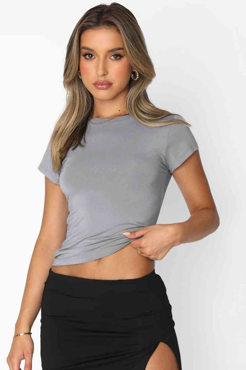 Crewneck Short Sleeve Tee-MDML, Ship From Overseas-Mid Gray-S-[option4]-[option5]-[option6]-Womens-USA-Clothing-Boutique-Shop-Online-Clothes Minded