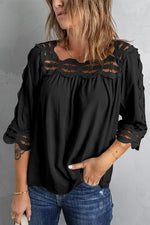 Crochet Openwork Three-Quarter Sleeve Blouse-Tops-Will be shipped collection-Black-S-[option4]-[option5]-[option6]-Womens-USA-Clothing-Boutique-Shop-Online-Clothes Minded
