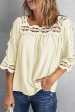 Crochet Openwork Three-Quarter Sleeve Blouse-Tops-Will be shipped collection-[option4]-[option5]-[option6]-Womens-USA-Clothing-Boutique-Shop-Online-Clothes Minded