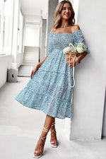 Ditsy Floral Off-Shoulder Smocked Midi Dress-Dresses-Deep Teal-S-[option4]-[option5]-[option6]-Womens-USA-Clothing-Boutique-Shop-Online-Clothes Minded