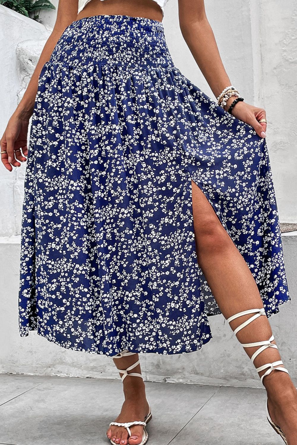 Ditsy Floral Slit High Waist Skirt-Skirt-Floral Skirt, Hundredth, Patterned Skirt, Ship From Overseas, Skirt-Floral-S-[option4]-[option5]-[option6]-Womens-USA-Clothing-Boutique-Shop-Online-Clothes Minded