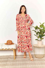 Double Take Floral Frill Trim Flounce Sleeve Plunge Maxi Dress-Double Take, Ship from USA-[option4]-[option5]-[option6]-Womens-USA-Clothing-Boutique-Shop-Online-Clothes Minded