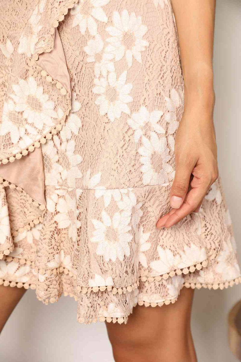 Double Take Floral Lace Pompom Detail Tie-Waist Flutter Sleeve Dress-Double Take, Ship from USA-[option4]-[option5]-[option6]-Womens-USA-Clothing-Boutique-Shop-Online-Clothes Minded