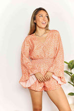 Double Take Printed Flare Sleeve Surplice Romper-Double Take, Ship from USA-[option4]-[option5]-[option6]-Womens-USA-Clothing-Boutique-Shop-Online-Clothes Minded