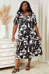Double Take Printed Surplice Balloon Sleeve Dress-Double Take, Ship from USA-Black-S-[option4]-[option5]-[option6]-Womens-USA-Clothing-Boutique-Shop-Online-Clothes Minded