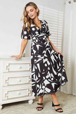 Double Take Printed Surplice Balloon Sleeve Dress-Double Take, Ship from USA-[option4]-[option5]-[option6]-Womens-USA-Clothing-Boutique-Shop-Online-Clothes Minded