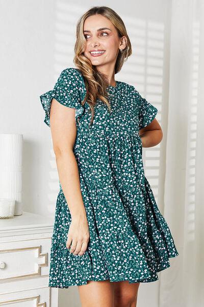 Double Take Short Flounce Sleeve Tiered Dress-Double Take, Ship from USA-Green-S-[option4]-[option5]-[option6]-Womens-USA-Clothing-Boutique-Shop-Online-Clothes Minded
