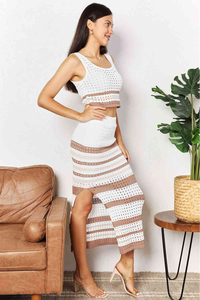Double Take Striped Openwork Cropped Tank and Split Skirt Set-Double Take, Ship from USA-[option4]-[option5]-[option6]-Womens-USA-Clothing-Boutique-Shop-Online-Clothes Minded