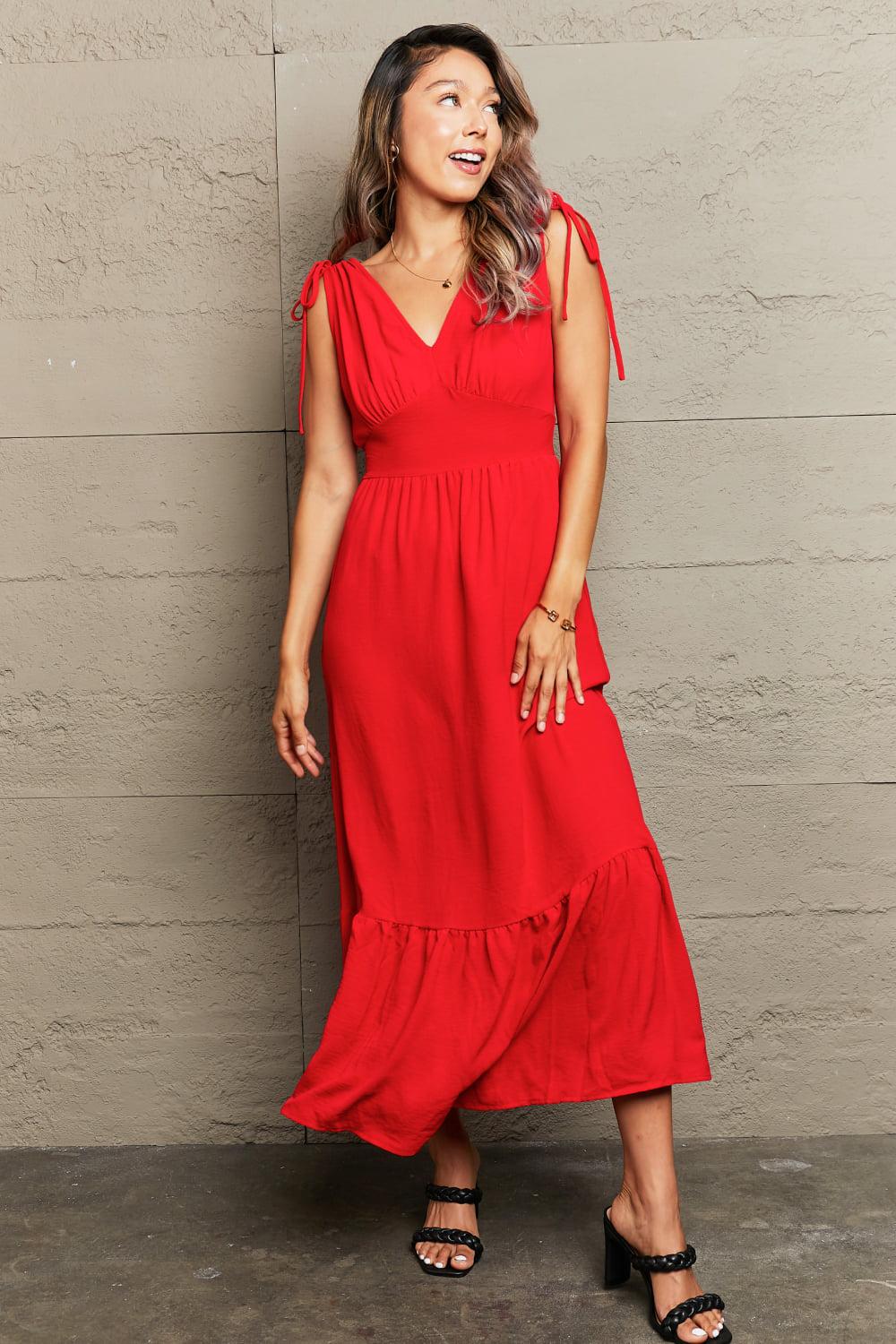 Drawstring V-Neck Sleeveless Dress-Hundredth, Ship From Overseas-Red-S-[option4]-[option5]-[option6]-Womens-USA-Clothing-Boutique-Shop-Online-Clothes Minded
