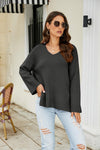 Drop Shoulder V-Neck Knit Pullover-Shirts & Tops-lime-Black-S-[option4]-[option5]-[option6]-Womens-USA-Clothing-Boutique-Shop-Online-Clothes Minded