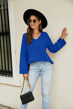 Drop Shoulder V-Neck Knit Pullover-Shirts & Tops-lime-Royal Blue-S-[option4]-[option5]-[option6]-Womens-USA-Clothing-Boutique-Shop-Online-Clothes Minded