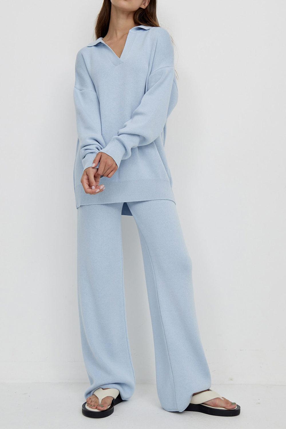 Dropped Shoulder Sweater and Long Pants Set-Set-Casual Sets, Comfy Set, Lounge Set, Matching Set, Ship From Overseas, Shipping Delay 09/29/2023 - 10/03/2023, X.L.J-Misty Blue-One Size-[option4]-[option5]-[option6]-Womens-USA-Clothing-Boutique-Shop-Online-Clothes Minded