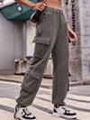 Elastic Waist Cargo Pants-Bottoms-Bottoms, Cargo Pants, M.F, Ship From Overseas-Charcoal-S-[option4]-[option5]-[option6]-Womens-USA-Clothing-Boutique-Shop-Online-Clothes Minded