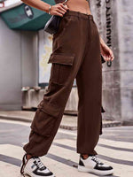 Elastic Waist Cargo Pants-Bottoms-Bottoms, Cargo Pants, M.F, Ship From Overseas-Chocolate-S-[option4]-[option5]-[option6]-Womens-USA-Clothing-Boutique-Shop-Online-Clothes Minded