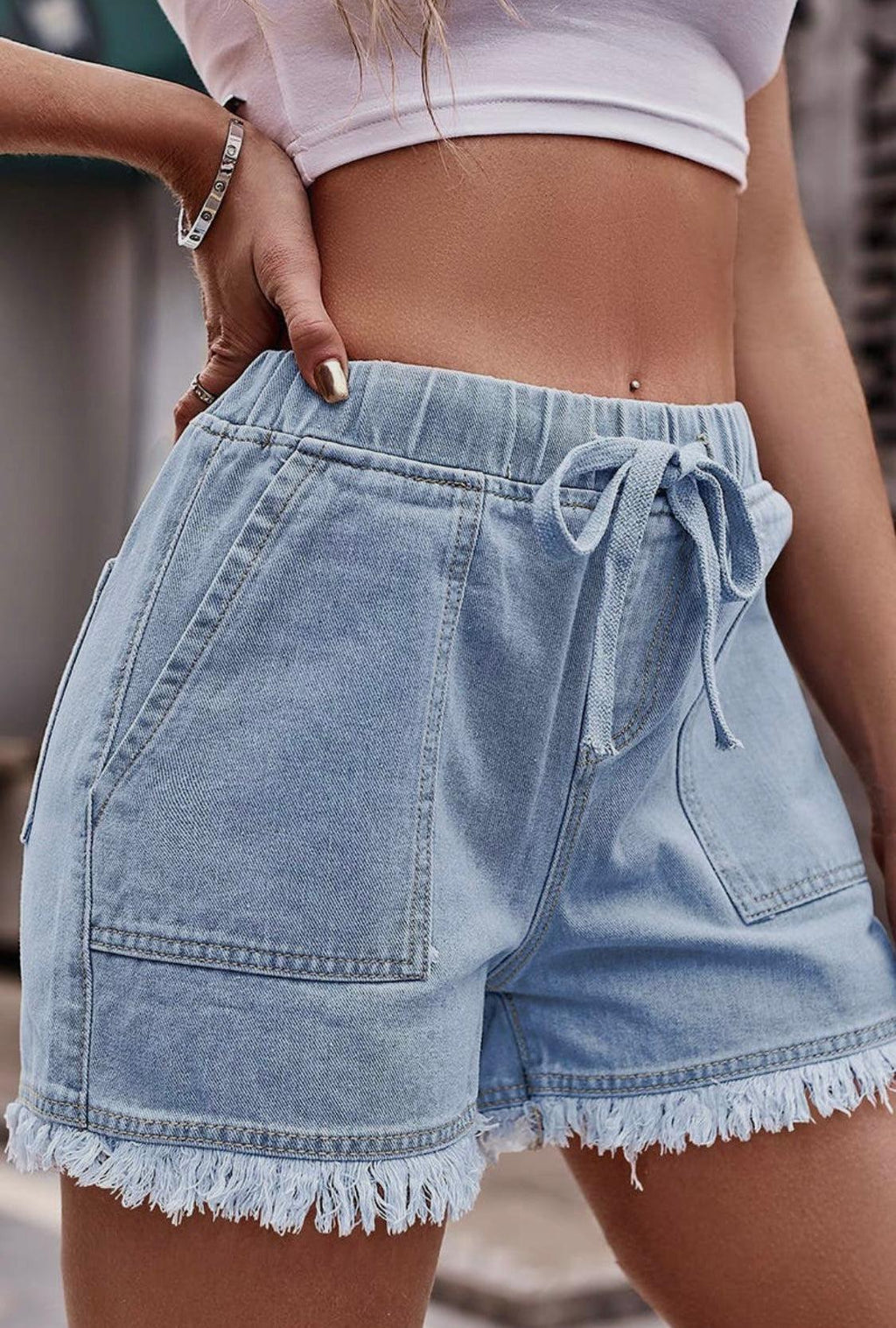 Elastic Waist Denim Shorts-170 Jeans-Denim Shorts, Elastic Waist Denim Shorts, Max Retail-[option4]-[option5]-[option6]-Womens-USA-Clothing-Boutique-Shop-Online-Clothes Minded