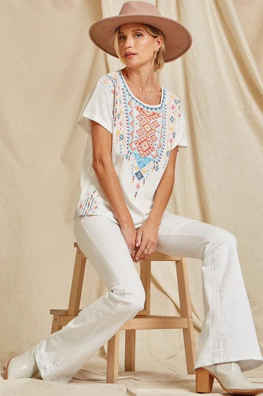 Embroidered Tunic-100 Short Sleeve Tops-Embroidered Tunic, Ivory Embroidered Tunic, Ivory Tunic, Max Retail, sale, Sale Top-Small-[option4]-[option5]-[option6]-Womens-USA-Clothing-Boutique-Shop-Online-Clothes Minded
