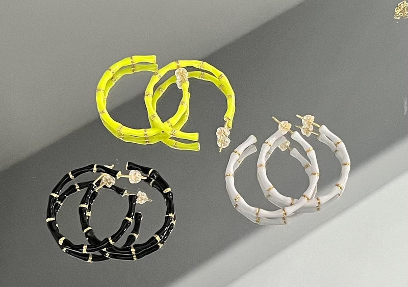 Enamel Bamboo Hoops-180 Jewelry-earrings, Hoops, Max Retail-[option4]-[option5]-[option6]-Womens-USA-Clothing-Boutique-Shop-Online-Clothes Minded