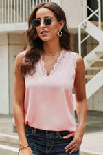 Eyelash Lace V-Neck Tank Top-Ship From Overseas, SYNZ-Pink-S-[option4]-[option5]-[option6]-Womens-USA-Clothing-Boutique-Shop-Online-Clothes Minded