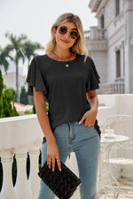 Eyelet Flutter Sleeve Round Neck Top-Tops-Boutique Top, Lamy, Ship From Overseas, Shipping Delay 09/29/2023 - 10/02/2023, Top, Tops-Black-S-[option4]-[option5]-[option6]-Womens-USA-Clothing-Boutique-Shop-Online-Clothes Minded