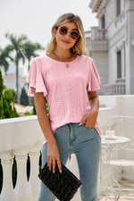 Eyelet Flutter Sleeve Round Neck Top-Tops-Boutique Top, Lamy, Ship From Overseas, Shipping Delay 09/29/2023 - 10/02/2023, Top, Tops-Blush Pink-S-[option4]-[option5]-[option6]-Womens-USA-Clothing-Boutique-Shop-Online-Clothes Minded