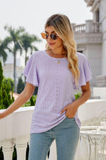 Eyelet Flutter Sleeve Round Neck Top-Tops-Boutique Top, Lamy, Ship From Overseas, Shipping Delay 09/29/2023 - 10/02/2023, Top, Tops-[option4]-[option5]-[option6]-Womens-USA-Clothing-Boutique-Shop-Online-Clothes Minded