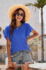 Eyelet Flutter Sleeve Short Sleeve Top-Tops-Boutique Top, Mandy, Ship From Overseas, Top, Tops-Cobalt Blue-S-[option4]-[option5]-[option6]-Womens-USA-Clothing-Boutique-Shop-Online-Clothes Minded
