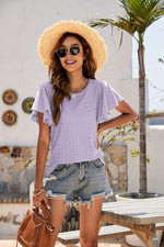 Eyelet Flutter Sleeve Short Sleeve Top-Tops-Boutique Top, Mandy, Ship From Overseas, Top, Tops-Lilac-XL-[option4]-[option5]-[option6]-Womens-USA-Clothing-Boutique-Shop-Online-Clothes Minded