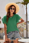 Eyelet Flutter Sleeve Short Sleeve Top-Tops-Boutique Top, Mandy, Ship From Overseas, Top, Tops-Mid Green-S-[option4]-[option5]-[option6]-Womens-USA-Clothing-Boutique-Shop-Online-Clothes Minded