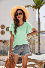 Eyelet Flutter Sleeve Short Sleeve Top-Tops-Boutique Top, Mandy, Ship From Overseas, Top, Tops-Mint-S-[option4]-[option5]-[option6]-Womens-USA-Clothing-Boutique-Shop-Online-Clothes Minded