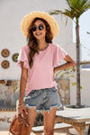 Eyelet Flutter Sleeve Short Sleeve Top-Tops-Boutique Top, Mandy, Ship From Overseas, Top, Tops-Pink-L-[option4]-[option5]-[option6]-Womens-USA-Clothing-Boutique-Shop-Online-Clothes Minded