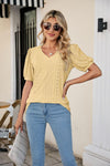 Eyelet Puff Sleeve V-Neck Top-Shirts & Tops-Lamy, Ship From Overseas, Shipping Delay 09/29/2023 - 10/02/2023, Tops-Banana Yellow-S-[option4]-[option5]-[option6]-Womens-USA-Clothing-Boutique-Shop-Online-Clothes Minded
