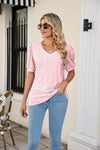 Eyelet Puff Sleeve V-Neck Top-Shirts & Tops-Lamy, Ship From Overseas, Shipping Delay 09/29/2023 - 10/02/2023, Tops-[option4]-[option5]-[option6]-Womens-USA-Clothing-Boutique-Shop-Online-Clothes Minded