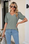 Eyelet Puff Sleeve V-Neck Top-Shirts & Tops-Lamy, Ship From Overseas, Shipping Delay 09/29/2023 - 10/02/2023, Tops-Sage-S-[option4]-[option5]-[option6]-Womens-USA-Clothing-Boutique-Shop-Online-Clothes Minded