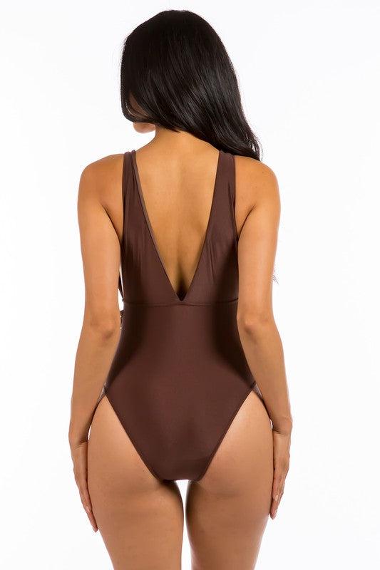 Fancy Square Buckle One Piece Swimsuit-Swimsuit-Missy, One-Piece-Brown-S-[option4]-[option5]-[option6]-Womens-USA-Clothing-Boutique-Shop-Online-Clothes Minded