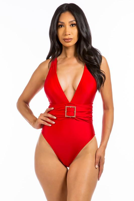 Fancy Square Buckle One Piece Swimsuit-Swimsuit-Missy, One-Piece-Red-S-[option4]-[option5]-[option6]-Womens-USA-Clothing-Boutique-Shop-Online-Clothes Minded