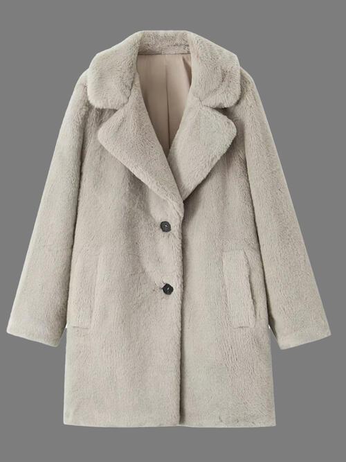 Faux Fur Button Up Coat with Pockets-K&BZ, Ship From Overseas-Light Gray-S-[option4]-[option5]-[option6]-Womens-USA-Clothing-Boutique-Shop-Online-Clothes Minded