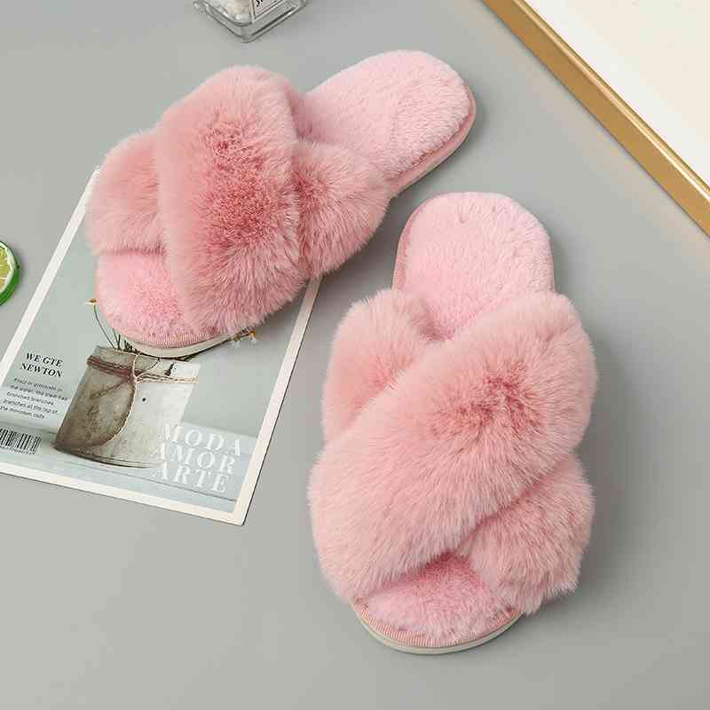 Faux Fur Crisscross Strap Slippers-J.Y.D, Ship From Overseas-[option4]-[option5]-[option6]-Womens-USA-Clothing-Boutique-Shop-Online-Clothes Minded