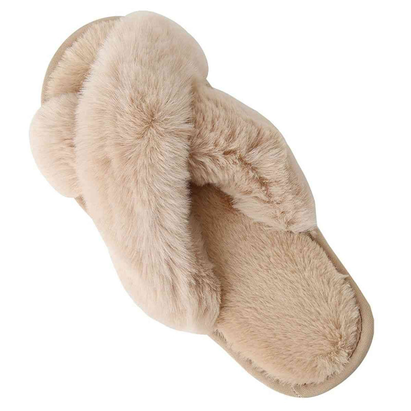 Faux Fur Crisscross Strap Slippers-J.Y.D, Ship From Overseas-Sand-S-[option4]-[option5]-[option6]-Womens-USA-Clothing-Boutique-Shop-Online-Clothes Minded
