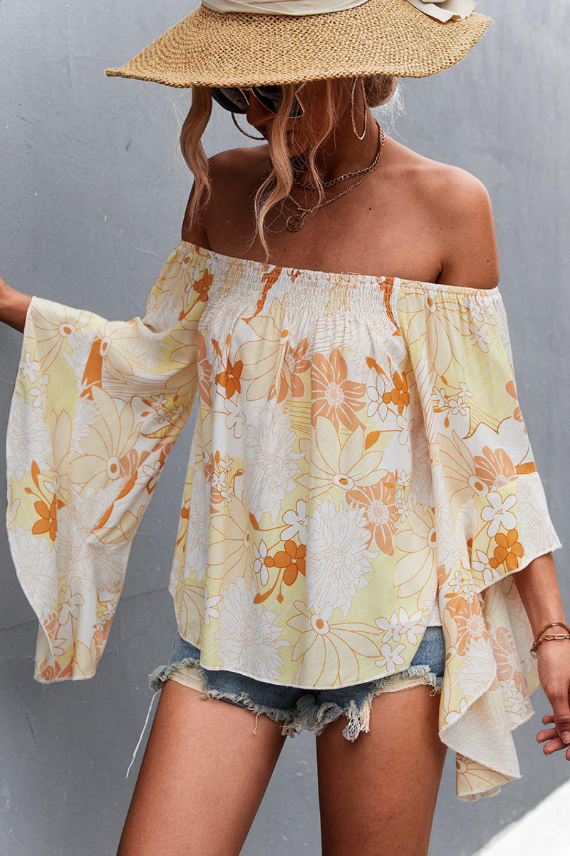 Floral Bell Sleeve Off-Shoulder Blouse-Tops--[option4]-[option5]-[option6]-Womens-USA-Clothing-Boutique-Shop-Online-Clothes Minded