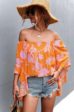 Floral Bell Sleeve Off-Shoulder Blouse-Tops-Orange-S-[option4]-[option5]-[option6]-Womens-USA-Clothing-Boutique-Shop-Online-Clothes Minded