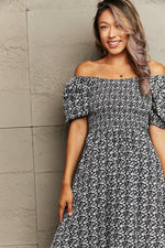 Floral Lace-Up Off-Shoulder Midi Dress-Hundredth, Ship From Overseas-[option4]-[option5]-[option6]-Womens-USA-Clothing-Boutique-Shop-Online-Clothes Minded