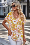 Floral Notched Neck Flutter Sleeve Blouse-Tops-Boutique Top, Floral Top, Ship From Overseas, SYNZ, Top, Tops-[option4]-[option5]-[option6]-Womens-USA-Clothing-Boutique-Shop-Online-Clothes Minded