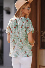 Floral Notched Neck Flutter Sleeve Blouse-Tops-Boutique Top, Floral Top, Ship From Overseas, SYNZ, Top, Tops-[option4]-[option5]-[option6]-Womens-USA-Clothing-Boutique-Shop-Online-Clothes Minded