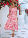Floral Smocked Flounce Sleeve Midi Dress-Ship From Overseas, YO-Pink-S-[option4]-[option5]-[option6]-Womens-USA-Clothing-Boutique-Shop-Online-Clothes Minded
