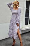 Floral Smocked Square Neck Slit Midi Dress-Dresses-Shipping Delay 01/15/2023 - 01/29/2023-[option4]-[option5]-[option6]-Womens-USA-Clothing-Boutique-Shop-Online-Clothes Minded