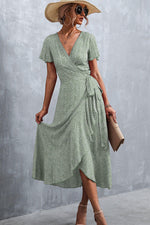 Floral Surplice Neck Tied Midi Dress-Dress-Boutique Dress, Dress, Ship From Overseas, YO-Light Green-S-[option4]-[option5]-[option6]-Womens-USA-Clothing-Boutique-Shop-Online-Clothes Minded