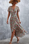 Floral Surplice Neck Tied Midi Dress-Dress-Boutique Dress, Dress, Ship From Overseas, YO-Pink Floral-S-[option4]-[option5]-[option6]-Womens-USA-Clothing-Boutique-Shop-Online-Clothes Minded